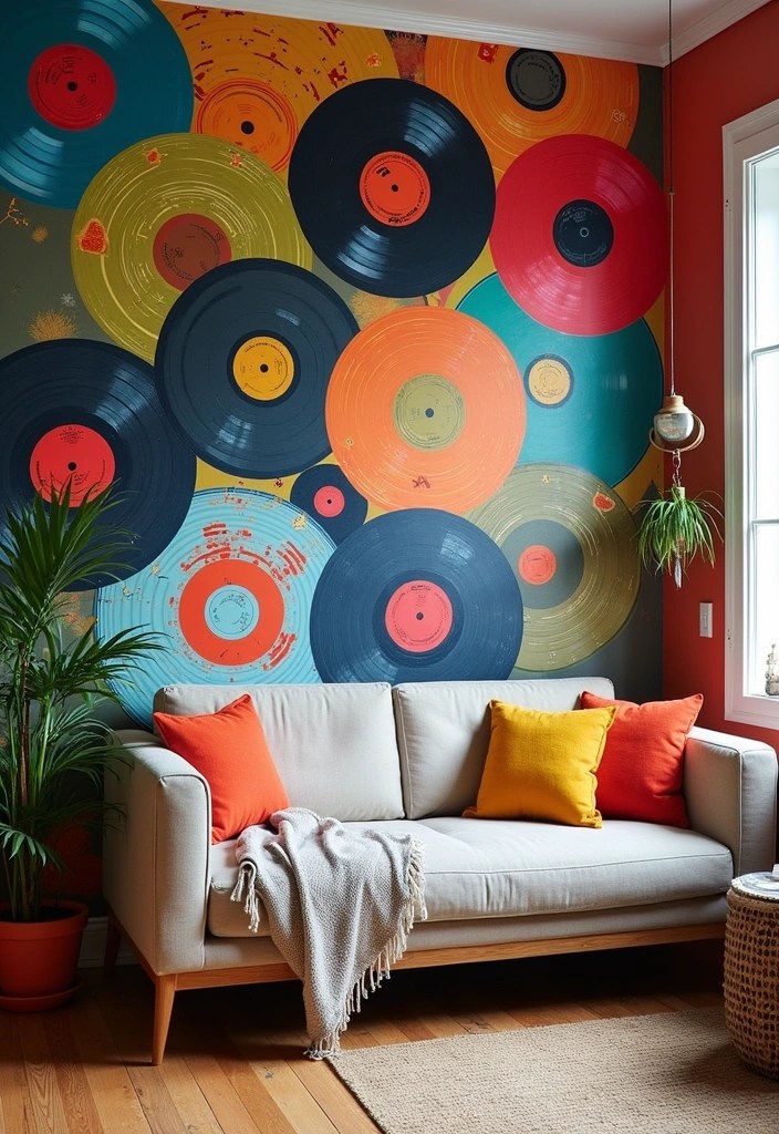 18 Stunning Ways to Display Your Vinyl Records (Your Guests Will Be Jealous!) - 13. Vinyl Record Inspired Mural