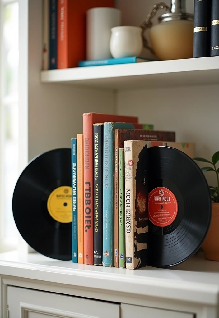 18 Stunning Ways to Display Your Vinyl Records (Your Guests Will Be Jealous!) - 15. Vinyl Record Bookends