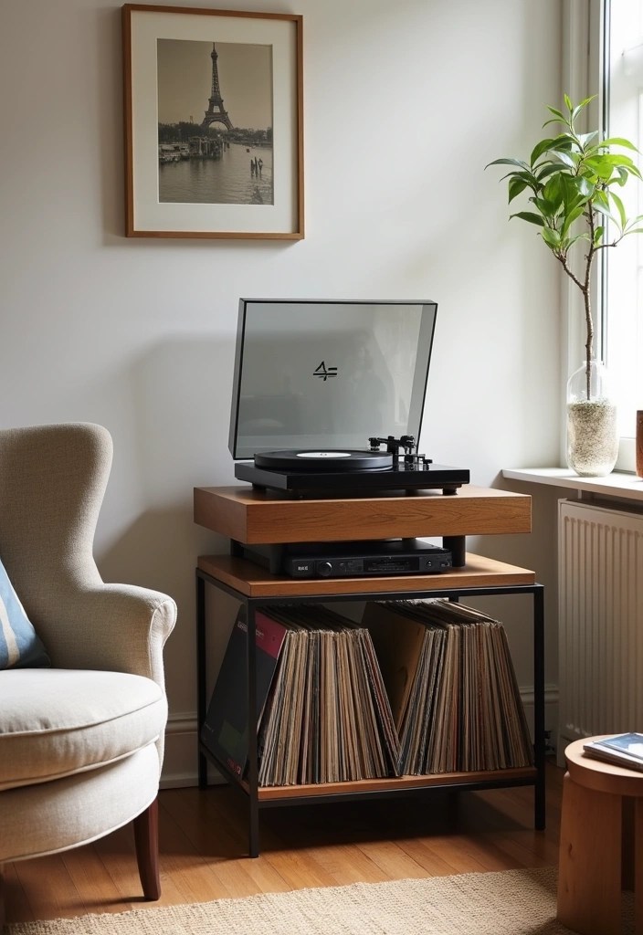 18 Stunning Ways to Display Your Vinyl Records (Your Guests Will Be Jealous!) - 4. Record Player Stand