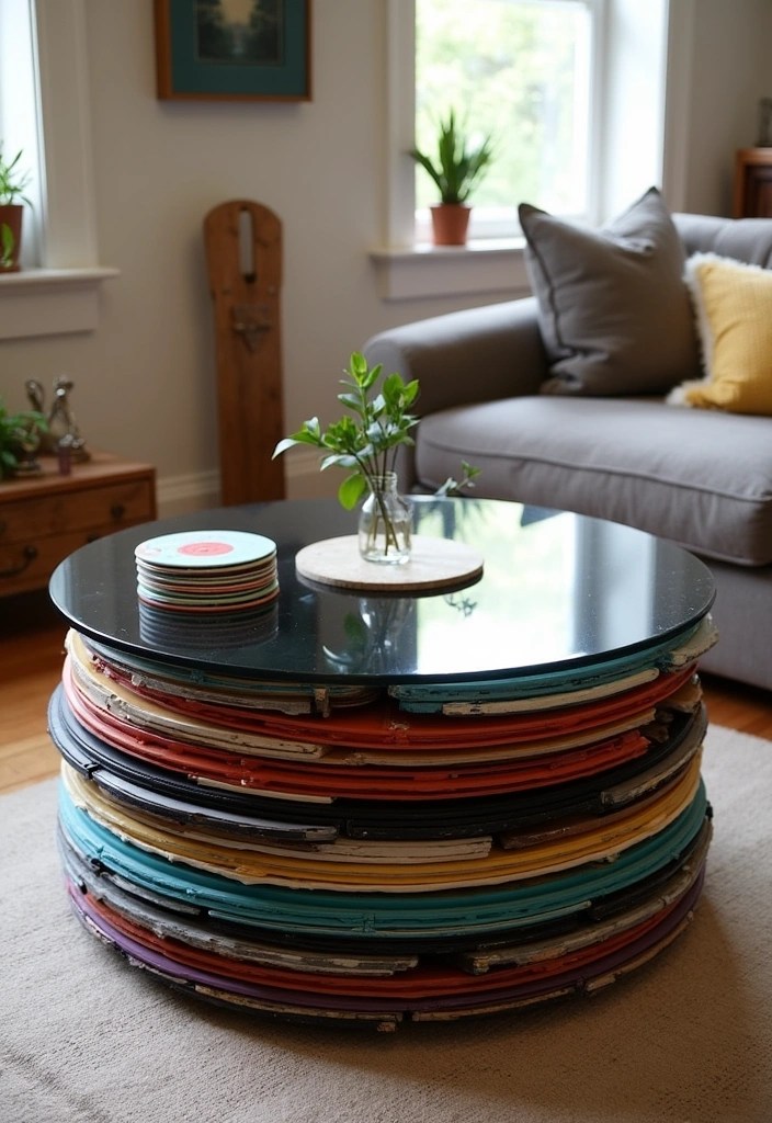 18 Stunning Ways to Display Your Vinyl Records (Your Guests Will Be Jealous!) - 7. Creative Vinyl Record Table