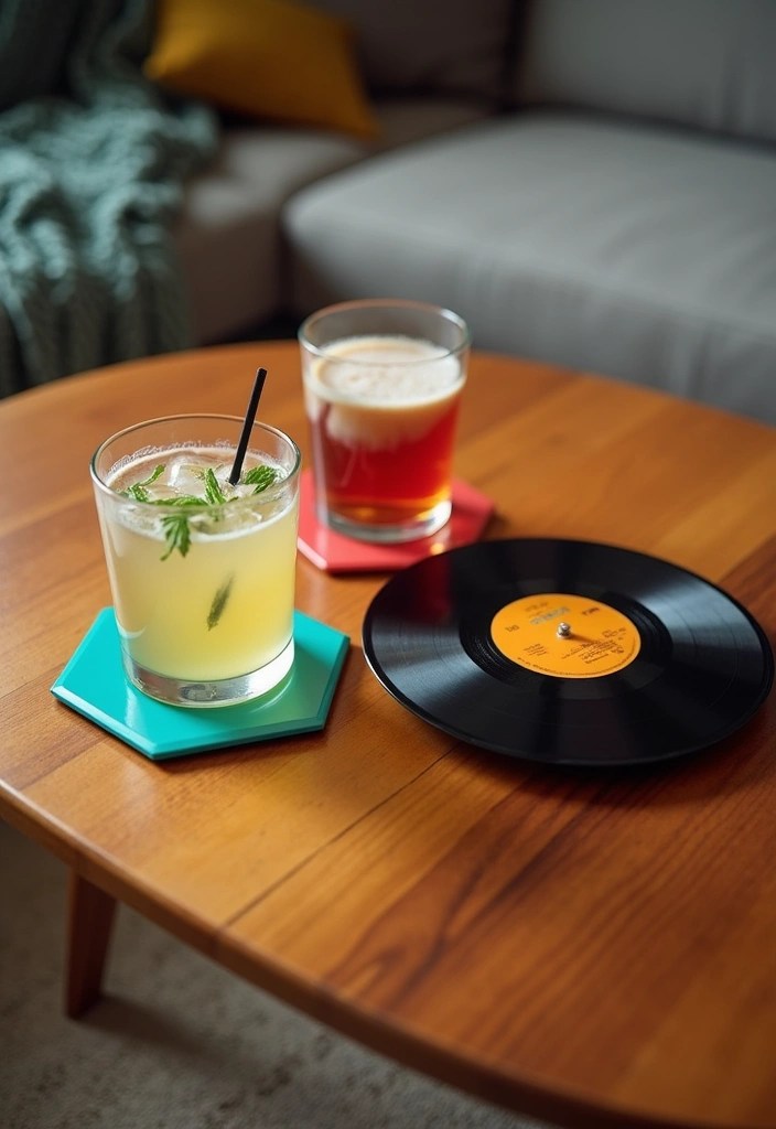 18 Stunning Ways to Display Your Vinyl Records (Your Guests Will Be Jealous!) - 8. Vinyl Record Coasters