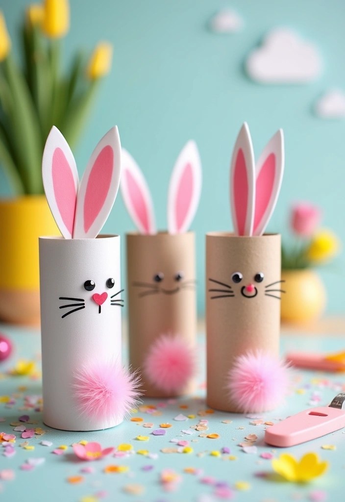 18 Unique Easter Decorations You Can Make with Just $10! - 15. Bunny Tail Toilet Paper Rolls