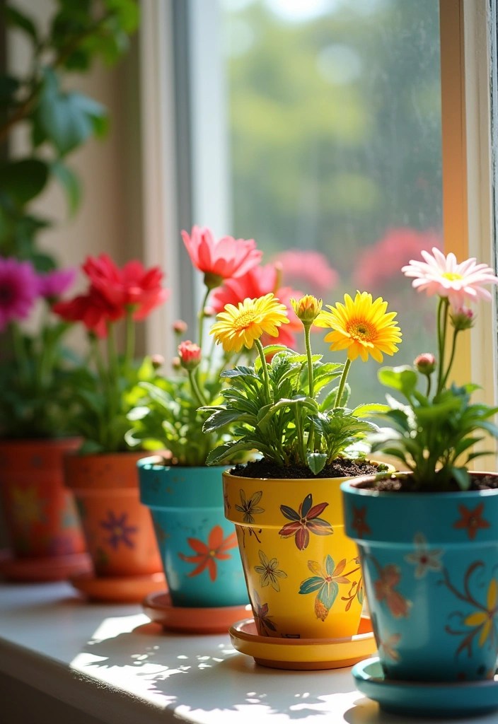 19 DIY Art Projects That'll Add Color and Life to Any Room (Get Inspired!) - 3. Painted Flower Pots